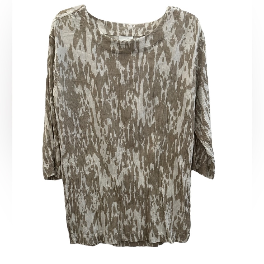 Pure Jill Textured Tunic Top 3/4 Sleeve Tan White Sz. M EUC